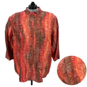 Erin by Erin London Crinkle Button Womens Top Sz 3X Artsy Boho Pleats Lagenlook